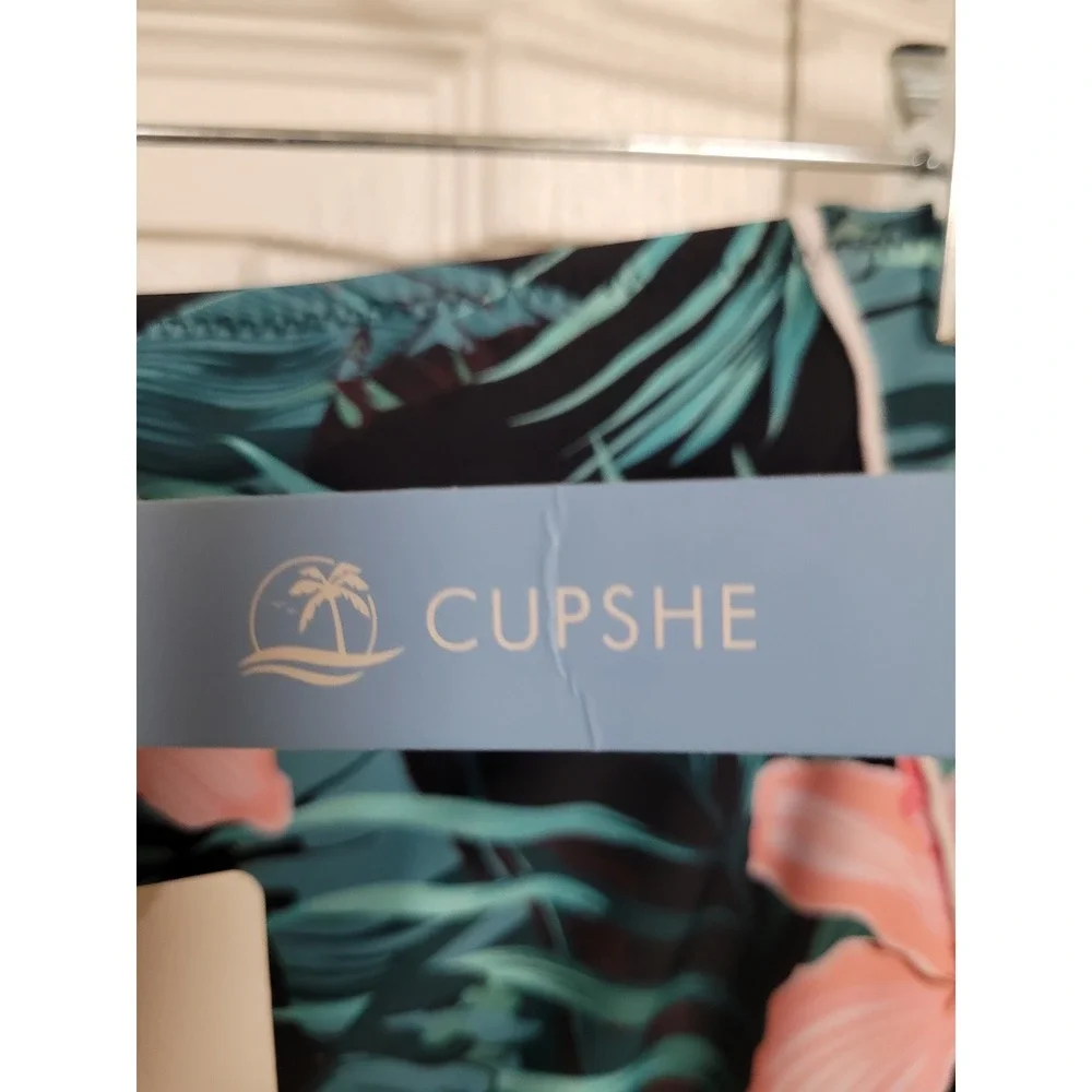 Cupshe Tropical Floral High Waisted Bikini Bottom Pink Orchid Leaves XL NWT